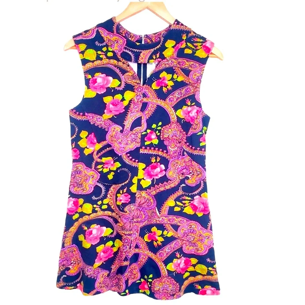 Free People NWOT Retro Vintage-Inspired PaisleyRose Mini Dress/Jumper RARE Smal‎